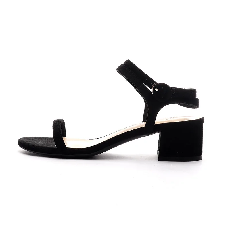 

Sandals Women Mid Heel Summer Slip-on Buckle Ladies Shoes Round Toe Flock 4CM Thick High Heels women shoes size 35-42 black