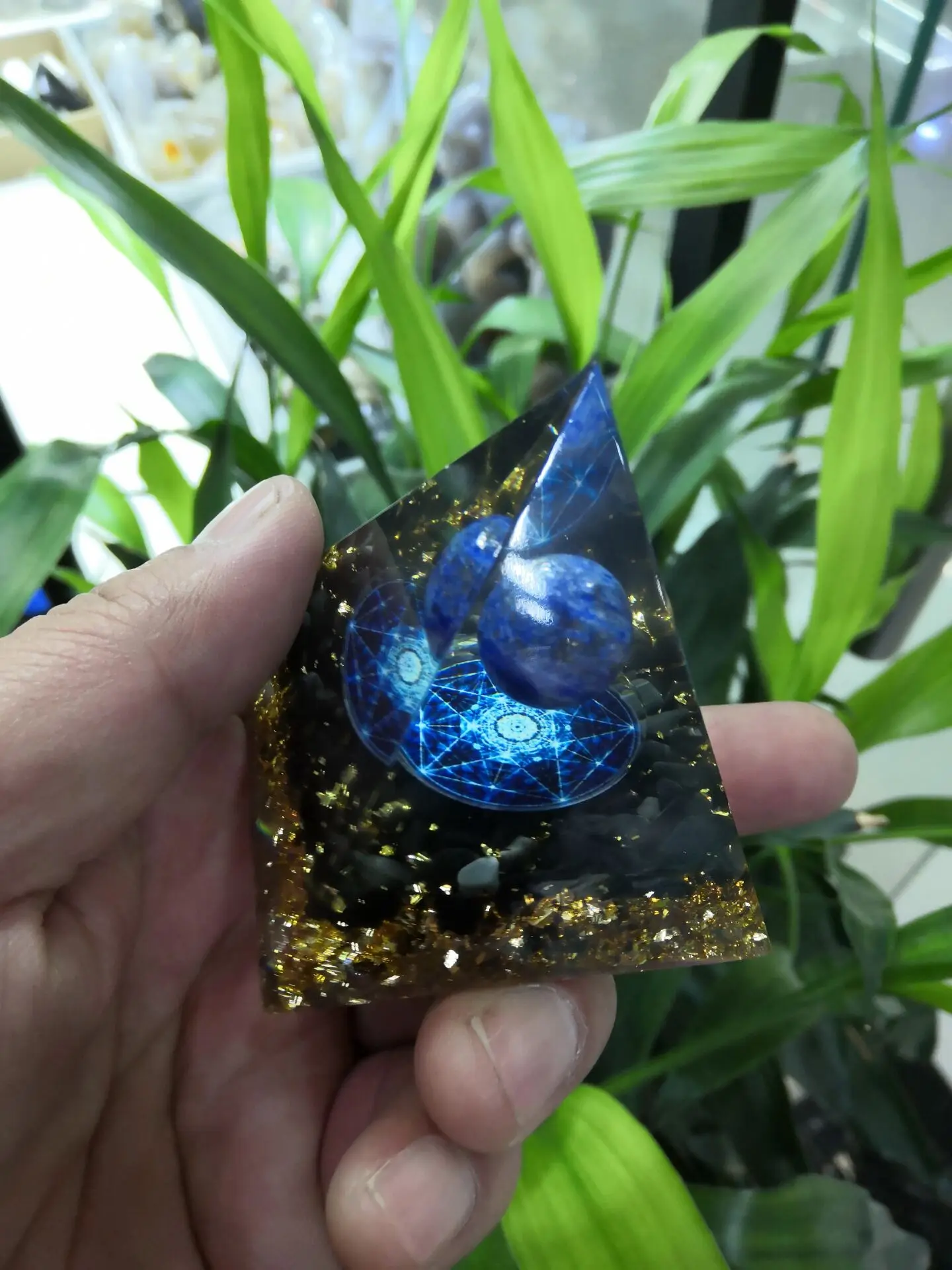 Handmade Lapis Lazuli Sphere Orgone Pyramid Obsidian Crystal Healing Orgonite 60mm