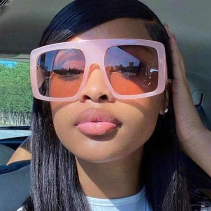 Fashion Pink Square Sunglasses Woman Oversized Big Frame Sun Glasses Female Luxury Brand Designer Vintage Gradient Oculos