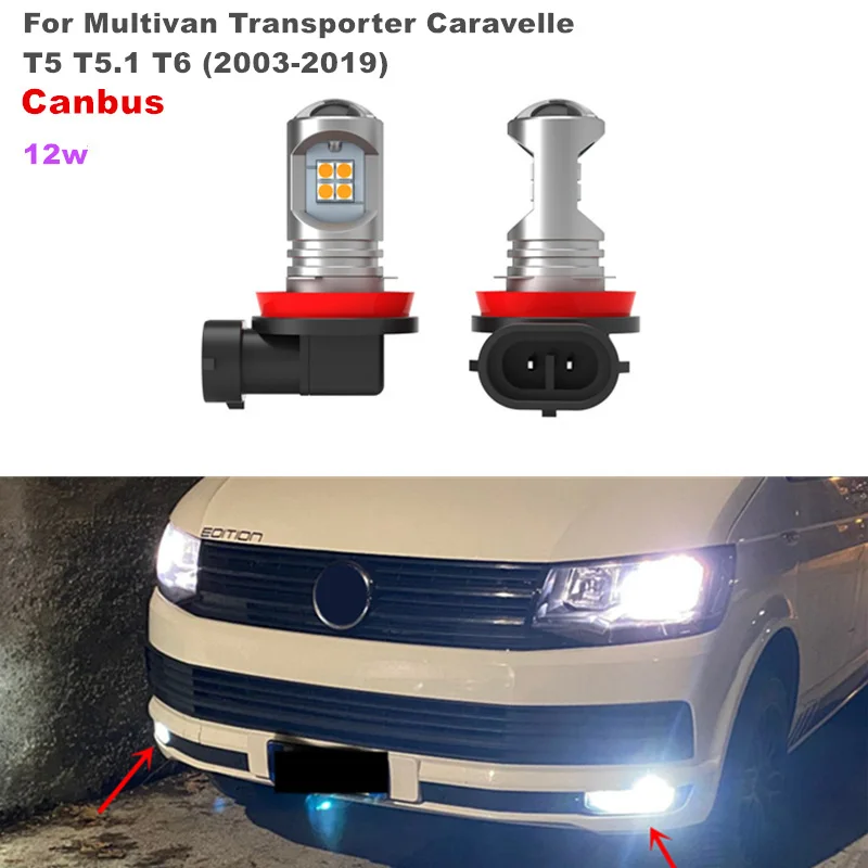 For VW Multivan Transporter Caravelle T5 T5.1 T6 2003-2019 2pcs/lot Canbus Error Free 3030 12w White LED Car Front Fog Light