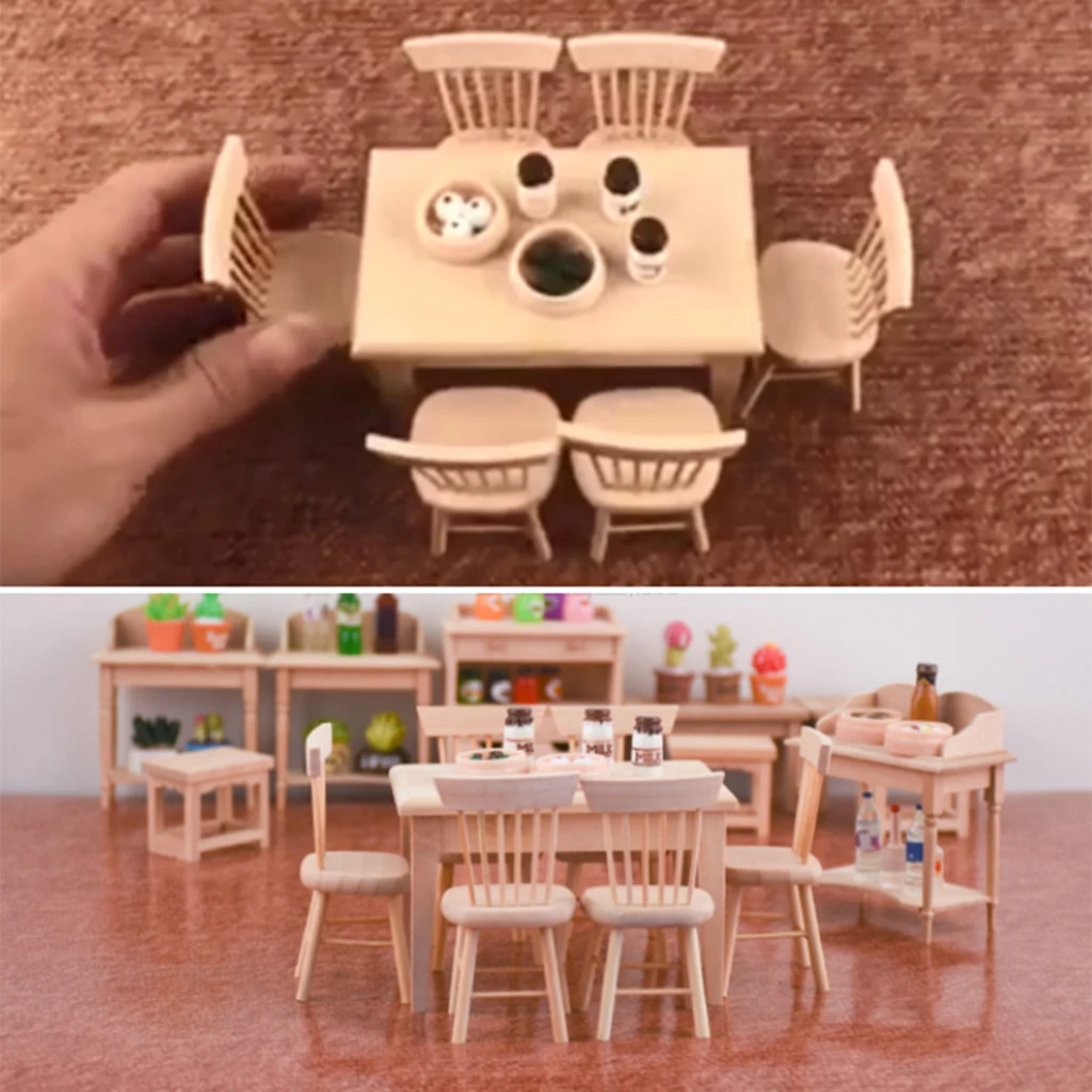 1/6 Scale Mini Wooden Unpainted Chair Vintage Furniture for Action Figure, Kids Role Play Toys