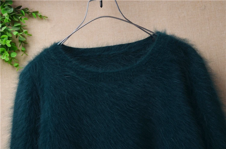 ladies women fashion short style hairy fluffy crop top mink cashmere knitted long sleeve slim pullover angora fur jumper sweater