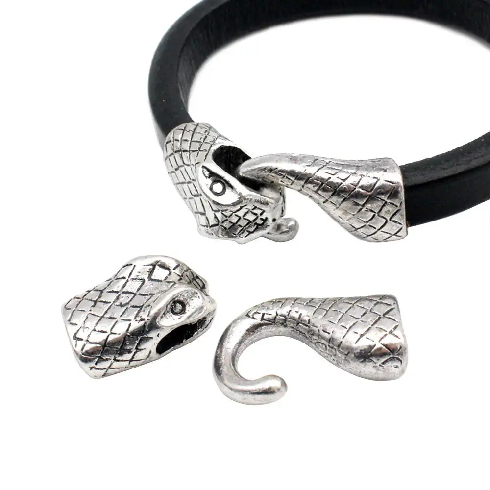 

Aaazee Snake Head Clasp, Antique Silver 10mmx6mm Hole to Hold For Licorice Leather