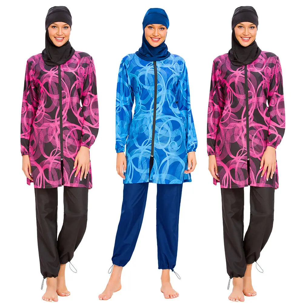 3PCS Muslim Islamic Women Swimwear Full Cover Hijab Modest Beachwear Long Sleeve Bathing Suit Arab Swimming Costumes Top Pant