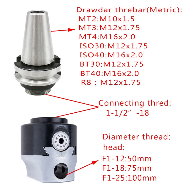 1set F1 12 2 Inch 50mm boring head +1pcs draw bar Morse tapper cone MT2 MT3 MT4 C20 C25 NT30 R8 boring tool For CNC machine image 6