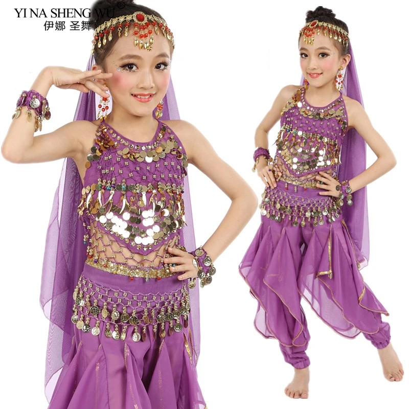 Kinder Mädchen Bauchtanz Kostüm Kinder Indien Oriental Tanzen Sets Indischen Kleid Sari Bühne Kleidung Bauchtanz Leistung Anzug