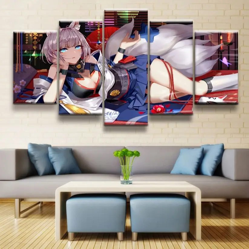 

No Framed Canvas 5Pcs For Azur Lane Akagi Game Cuadros HD Posters Wall Art Pictures Decoration Accessories Home Decor Paintings