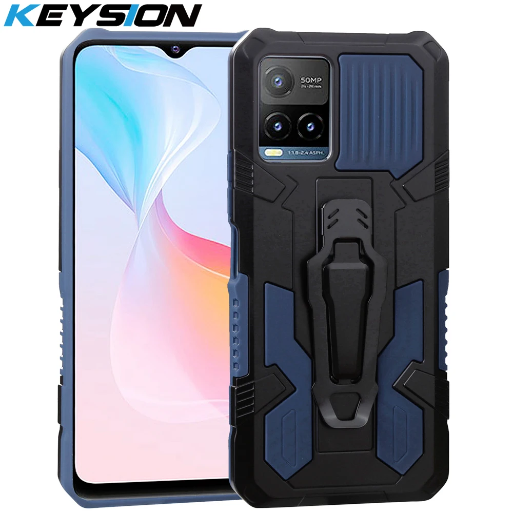 

KEYSION Shockproof Case for VIVO Y21S Y33S Y21 Y15S Y15A Y51 Y51A Y31 Y53S Y73 2021 Stand Clip Phone Back Cover for VIVO V21E 4G