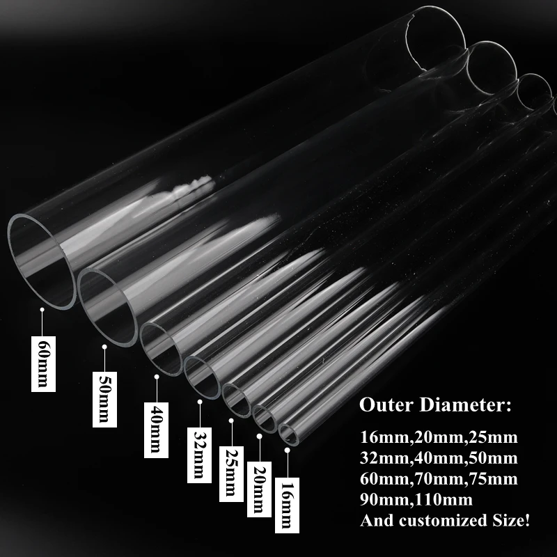 

OD 16~110mm Transparent Acrylic Tube Aquarium Fish Tank Supplies Plexiglass Water Supply Pipe Garden Watering Fittings 50cm Long