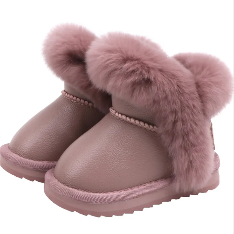 2021 New Winter Girls Boots Leather Princess Warm Plush Cotton Kids Shoes Non-slip Fashion Toddler Baby Shoes 15-25