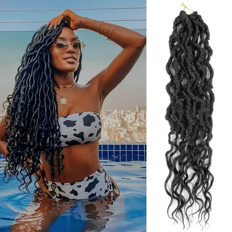 

Full Star 24" Goddess Faux Locs Crochet Hair Extensions Synthetic Soft Locs with Curly Ends Wavy Faux Locs Braiding Hair 12Root