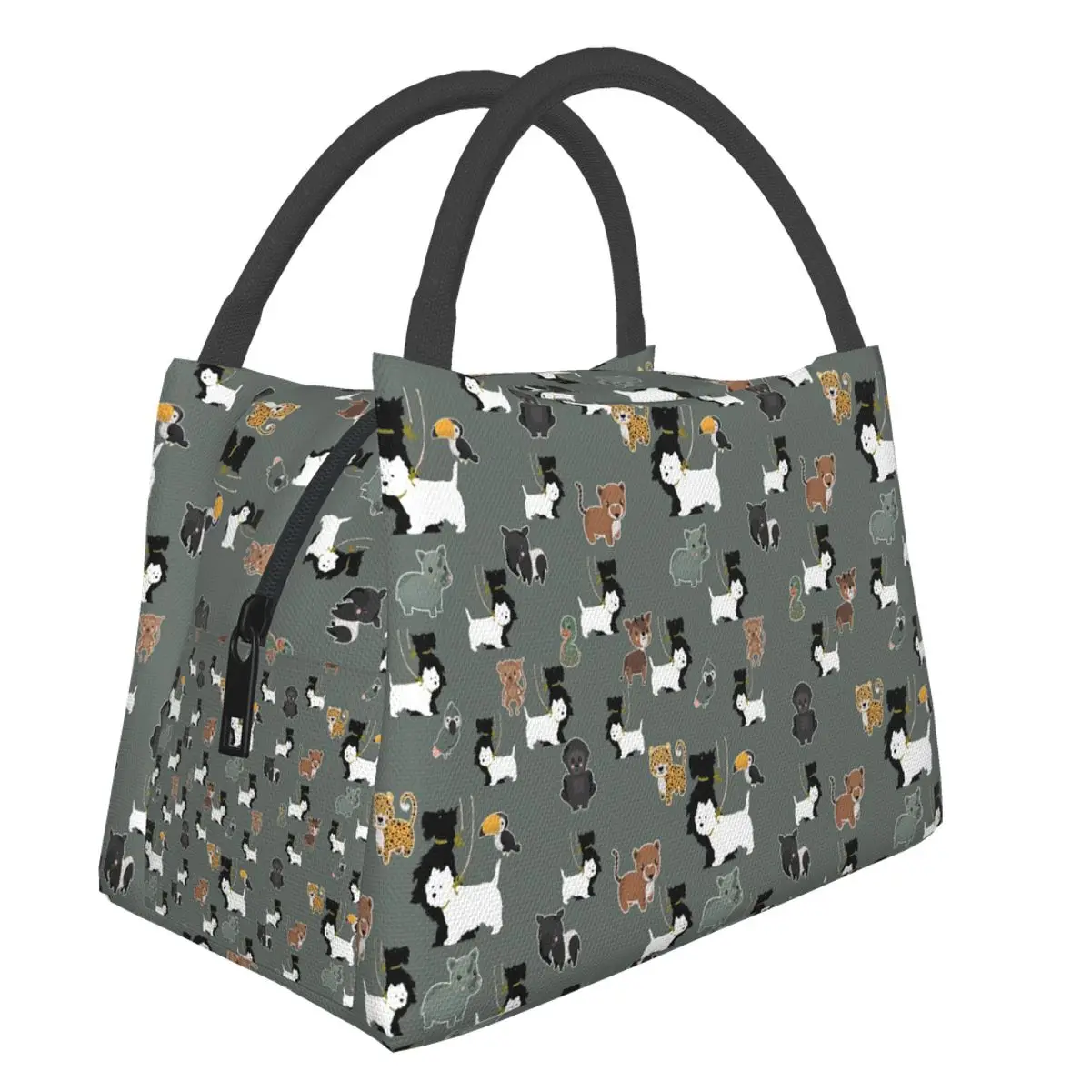 Cartoon Westie Print Lunch Bags For Women Westie Portable Lunch Bag Thermal Insulated Tote Picnic Food Cooler Bag Lunch Handbags