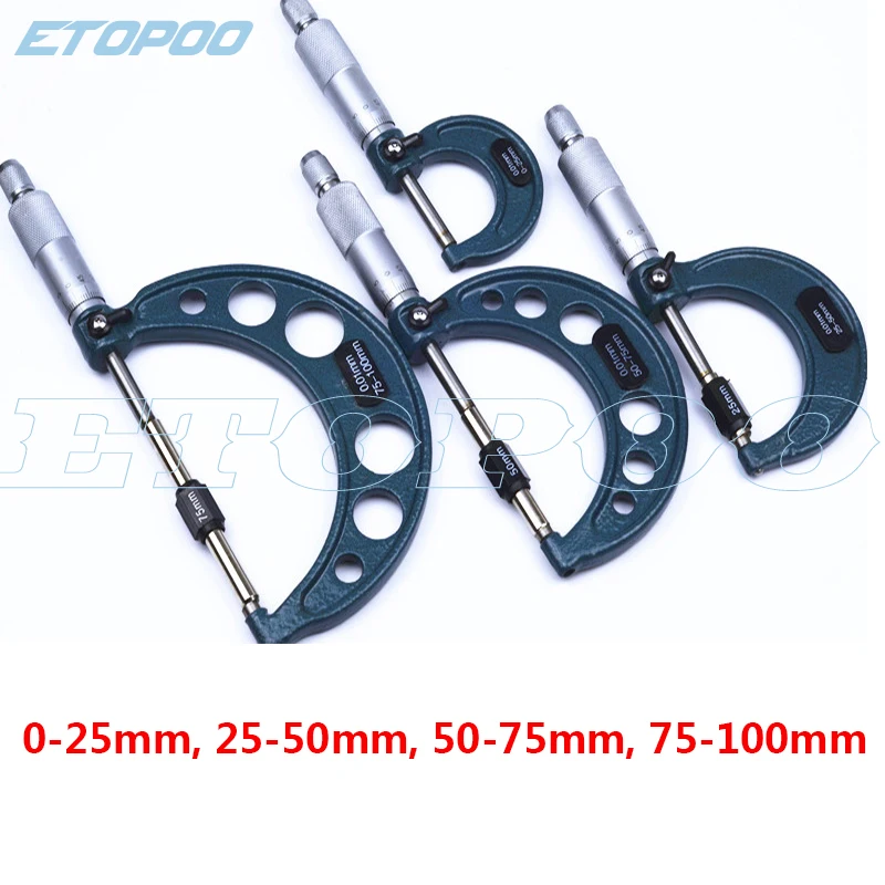 Micrómetro exterior 0-25mm/25-50mm/50-75mm/75-100mm calibre métrico Vernier calibrador herramientas de medición de espesor 0-100mm