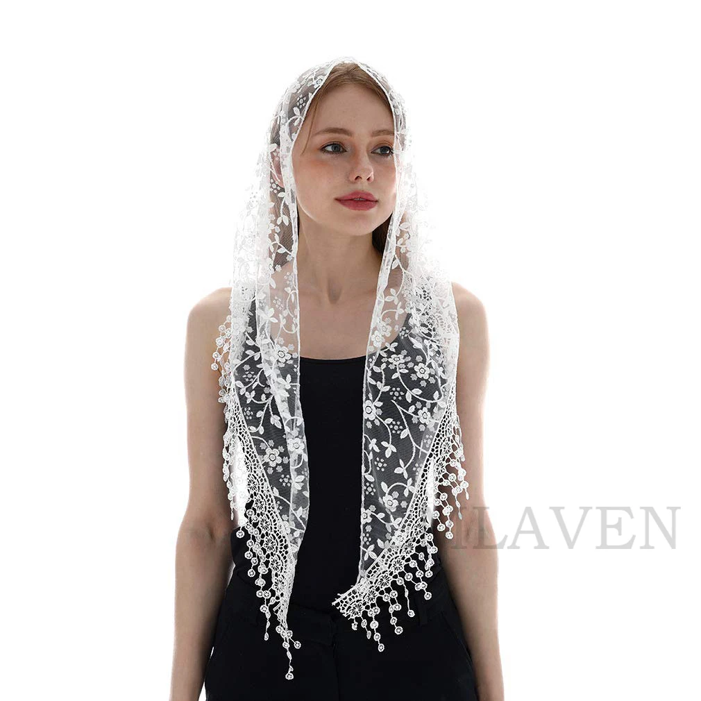 Embroidered Lace Scarf for Church Shawl Catholic Veil Church Scarf Sheer Floral Scarves Prayer Shawl Spanish Mantilla for Church