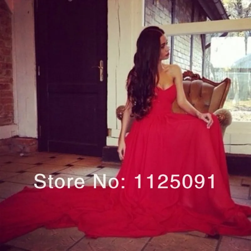 Fast Shipping A line Sweetheart Pleated Chiffon Long Train Charming Red Bridal Dress weddings & events Evening Prom Dress 2024