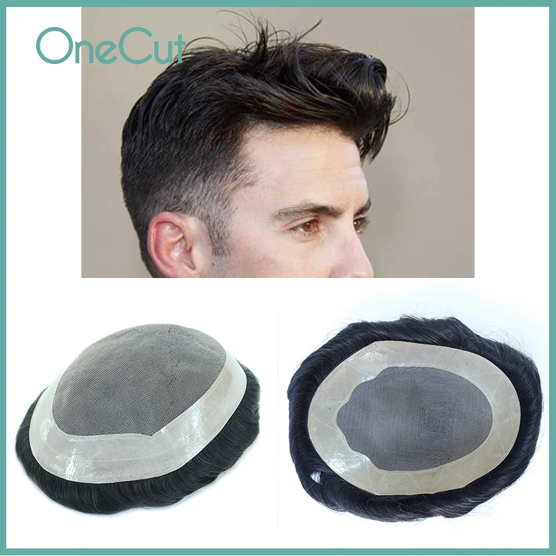 Male Hair Men Toupee Durable Fine Mono NPU Base Indian Remy Hair Replacement System Men's Prosthesis Hairpieces Natural Hairline