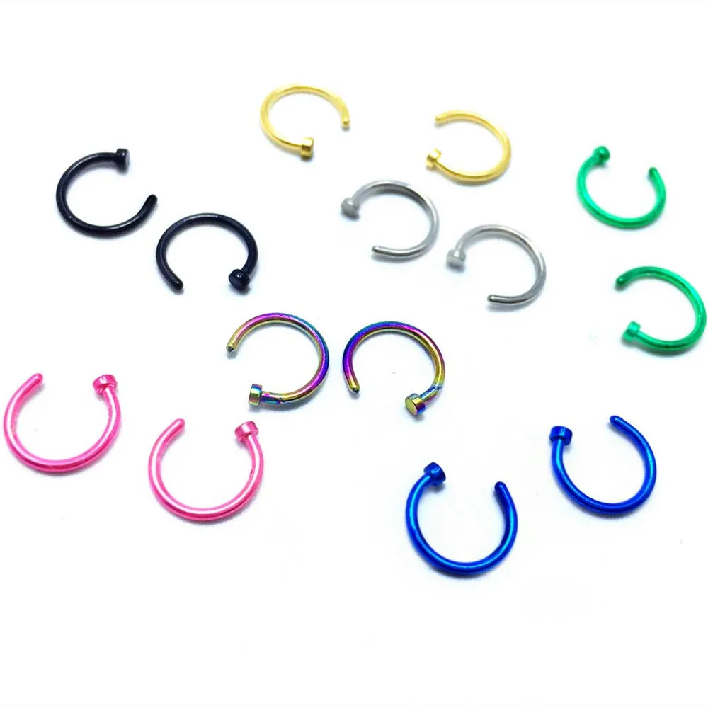 10 Pcs Simple Ear Ring Sale Surgical Steel Fake Piercing Stud Sexy On 8/10mm Clip Small Hoop Open Nose Ring Thin Titanium Steel