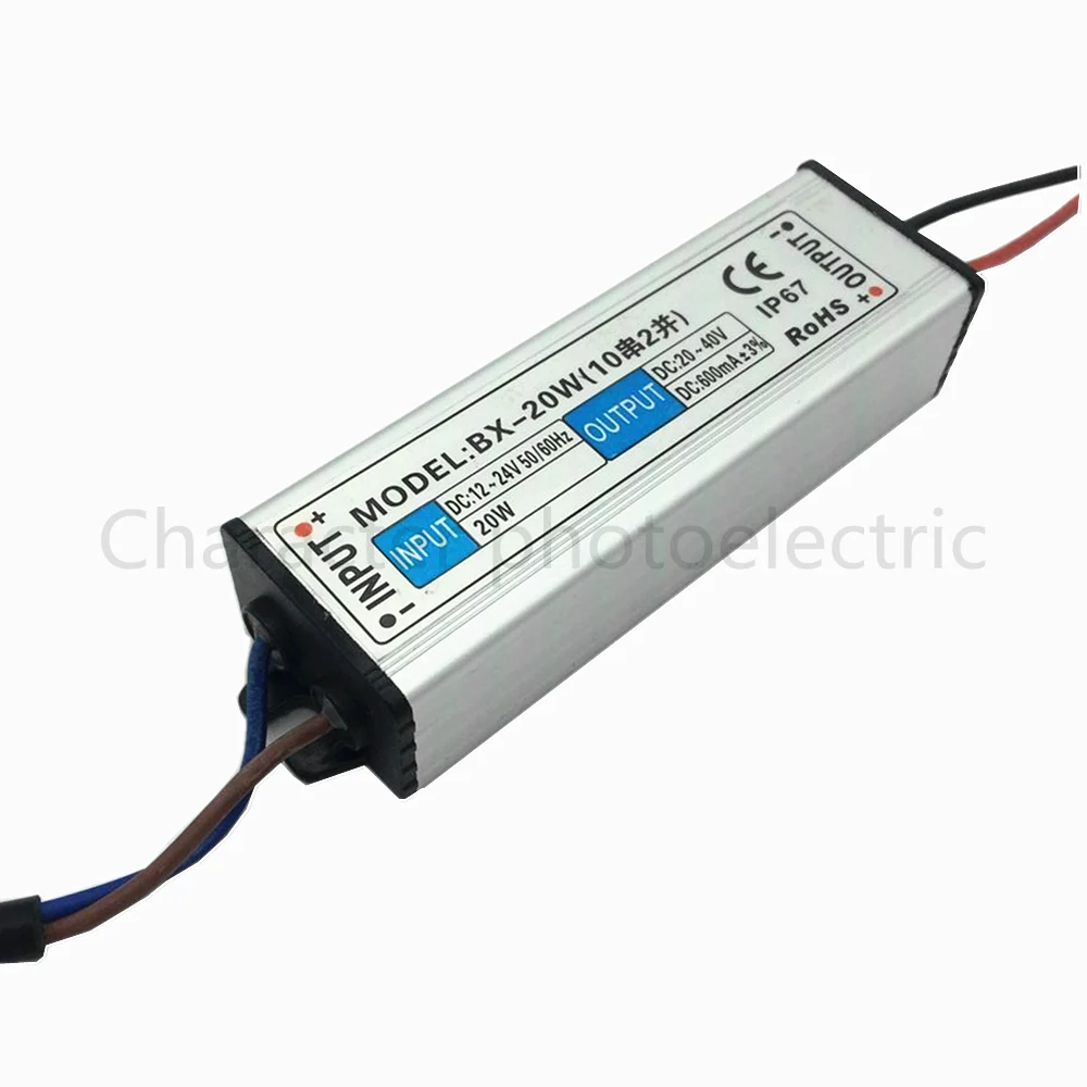 

2 pcs DC 12-24V 20w waterproof LED Driver Waterproof IP67 Output DC 20-40V 600 mA Power Supply For LED light