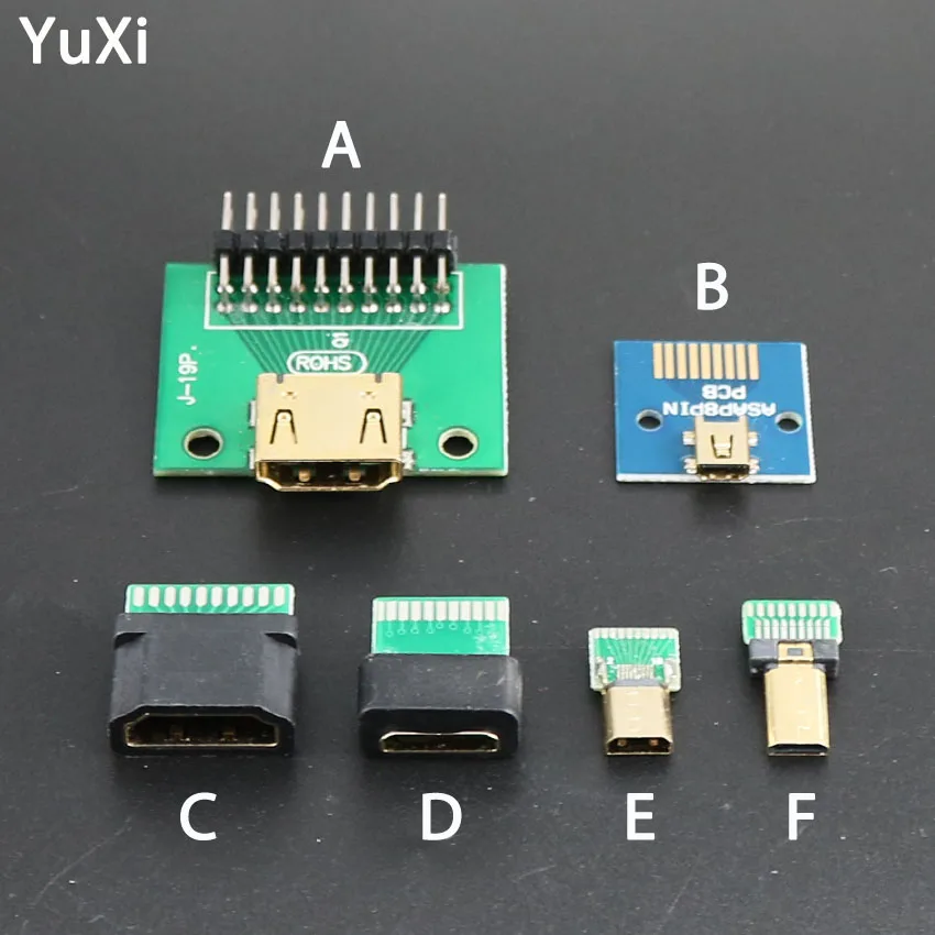 YuXi 2PCS HDMI A Type 19Pin Micro HDMI 8Pin FEMale Jack PCB Board HD HDMI Socket Connector Female Seat Test Female Seat