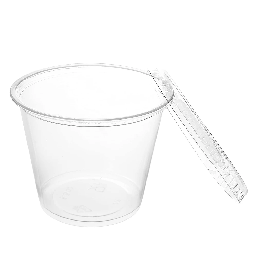 

(5.5 oz 100 Sets) Disposable Plastic Portion Cups with Lids, Condiment Cups, Jello Shot, Souffle Portion, Sampling Cups – Clear