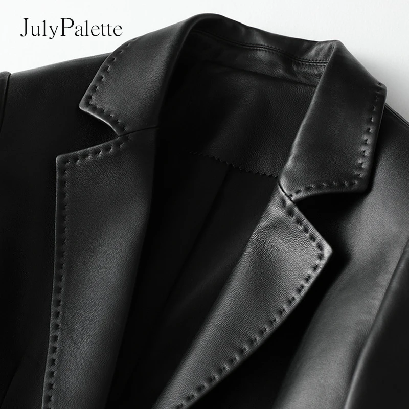 Imagem -04 - Julypalette-blazer Real de Pele de Ovelha para Senhoras Gola Entalhada Couro Genuíno Jaqueta de Escritório Moda Primavera 2023