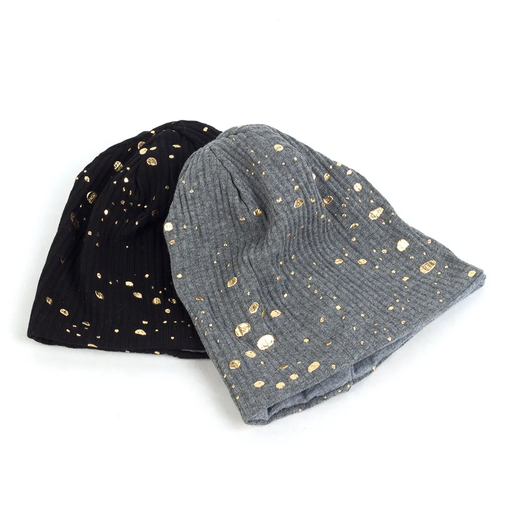 Geebro Bohemia Baby Girls Boys Ribbed Splatter Paint Star Print Beanies Infant Newborn Winter Warm Caps Unisex Baggy Cotton Hats