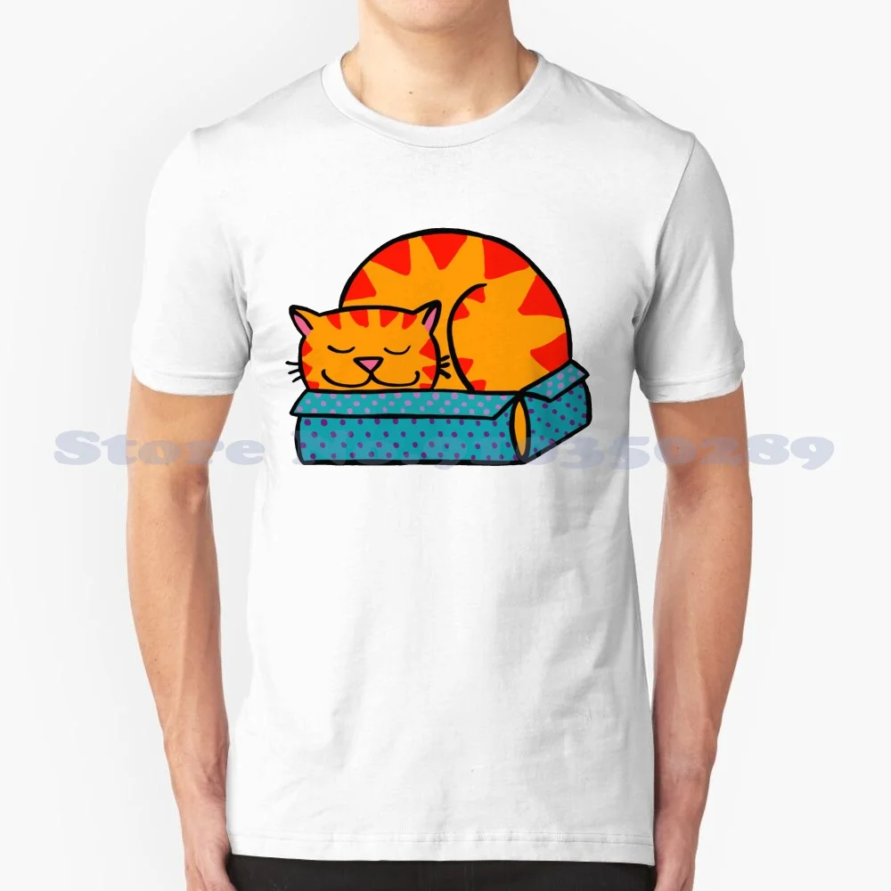 Ginger Cat In A Box 100% Cotton T-Shirt Ginger Cat Yellow Cat Tabby Cat Fat Cat Sleeping Cat Cat In A Box Cats In Boxes Kitten