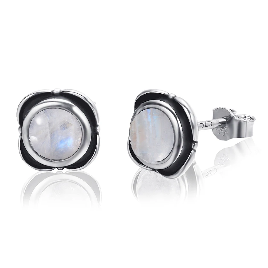 2019 New Listing  Round Natural Moonstone Stud Rarrings 925 Sterling Silver Jewelry Earrings Wedding Engagement Party Wholesale