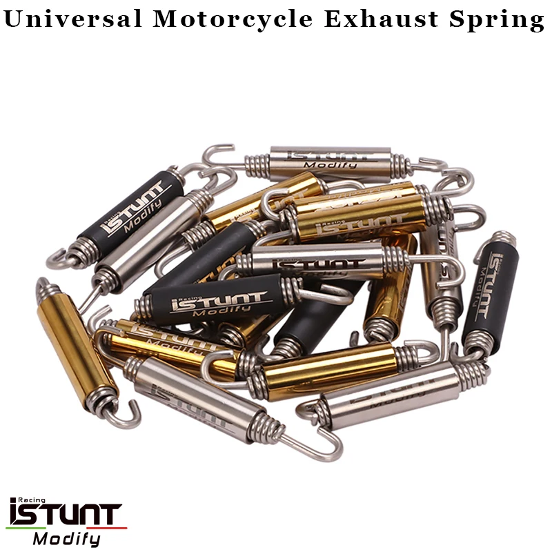 ISTUNT 2PCS Universal Motorcycle Exhaust Spring Hooks Stainless Steel Front Middle Link Pipe Rotatable Metal Springs Laser Marke