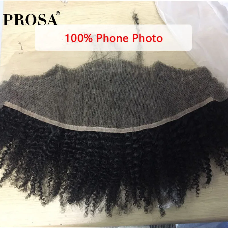 13x4 Part Lace Frontal Closure Pre Plucked With Baby Hair Brazilian Afro Kinky Curly Lace Closure Natural Color Prosa Remy