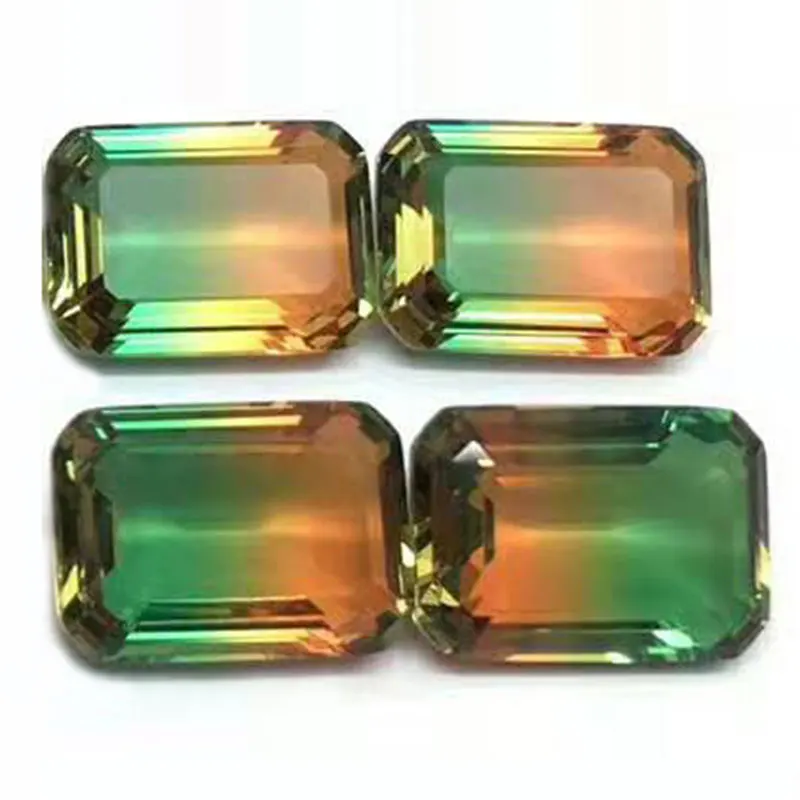 Verkauf 13x18mm Künstliche Bicolor Mehrfarbige Wassermelone Turmalin Steine Achteck Smaragd Form Glas Edelsteine Für Schmuck Machen