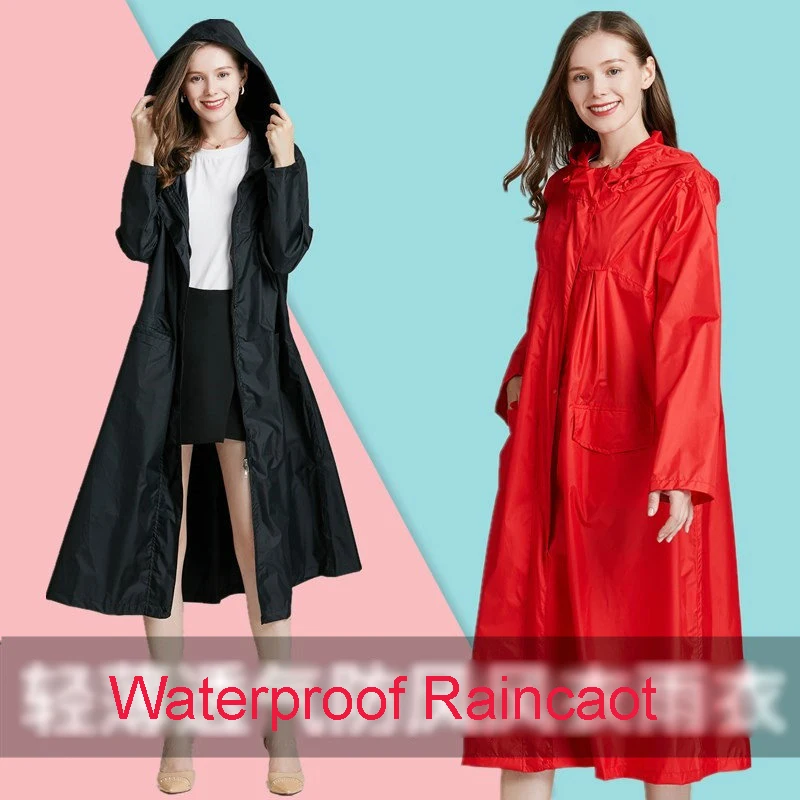 Women Lightweight Red Black Breathable Raincoat Fashion Waterproof Long Rain Coat Adults Outdoor Windproof Men Jacket Rainwear