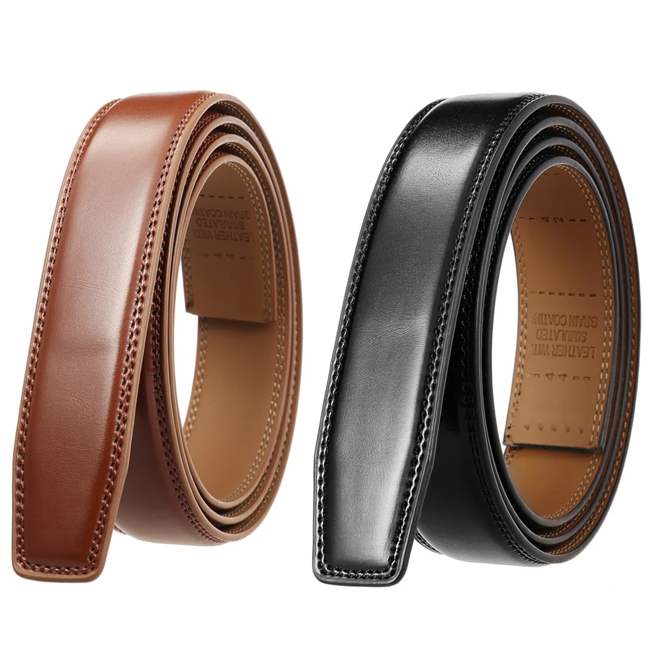 

3.0-3.1cm Width No Holes Cowhide Leather Belt Without Buckle Luxury Brand Mens Ratchet Belts Black Brown High Quality B737