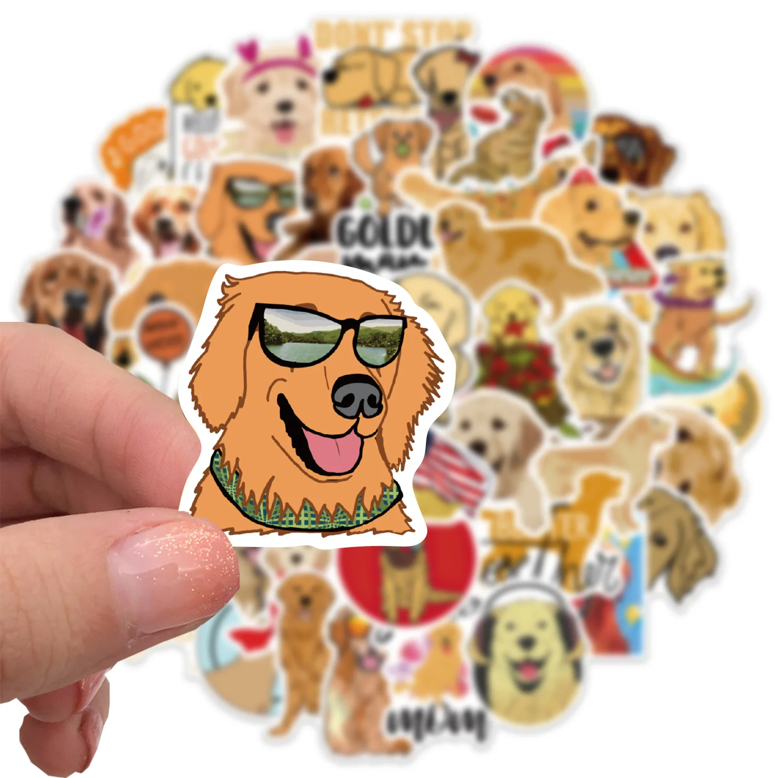 50pcs/set New Cute Golden Retriever Dog Small Waterproof Stickers for Bike Laptop Notebook Wall Guitar