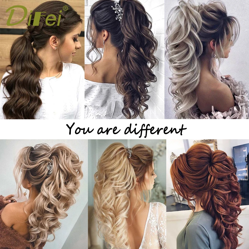 DIFEI 24 Inch Long Wave Ponytail Fakehair Synthetic Extensions Heat Resistant Hair Velcro Wrap Around Pony Hairpiece for Women