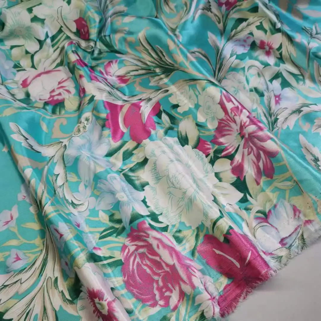 Floral Satin Fabric DIY sewing craft material Polyester Silky Sateen Fabric craft Doll cloth material