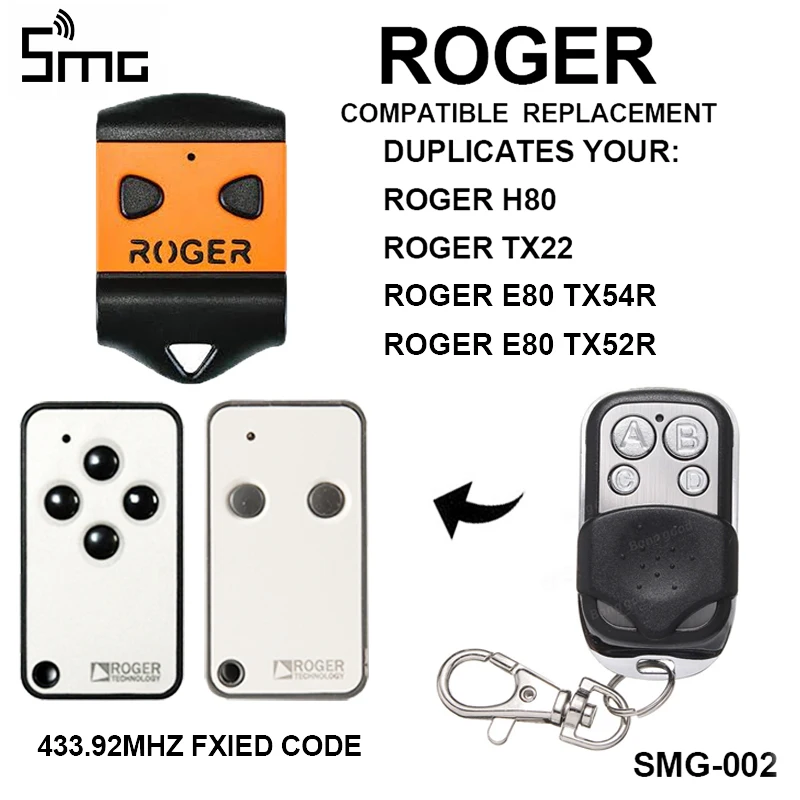 ROGER TX12 / TX22 / TX14 / H80 / E80 TX52R / E80 TX54R Gate Garage Door Remote Transmitter 433mhz Remote Control Duplicator