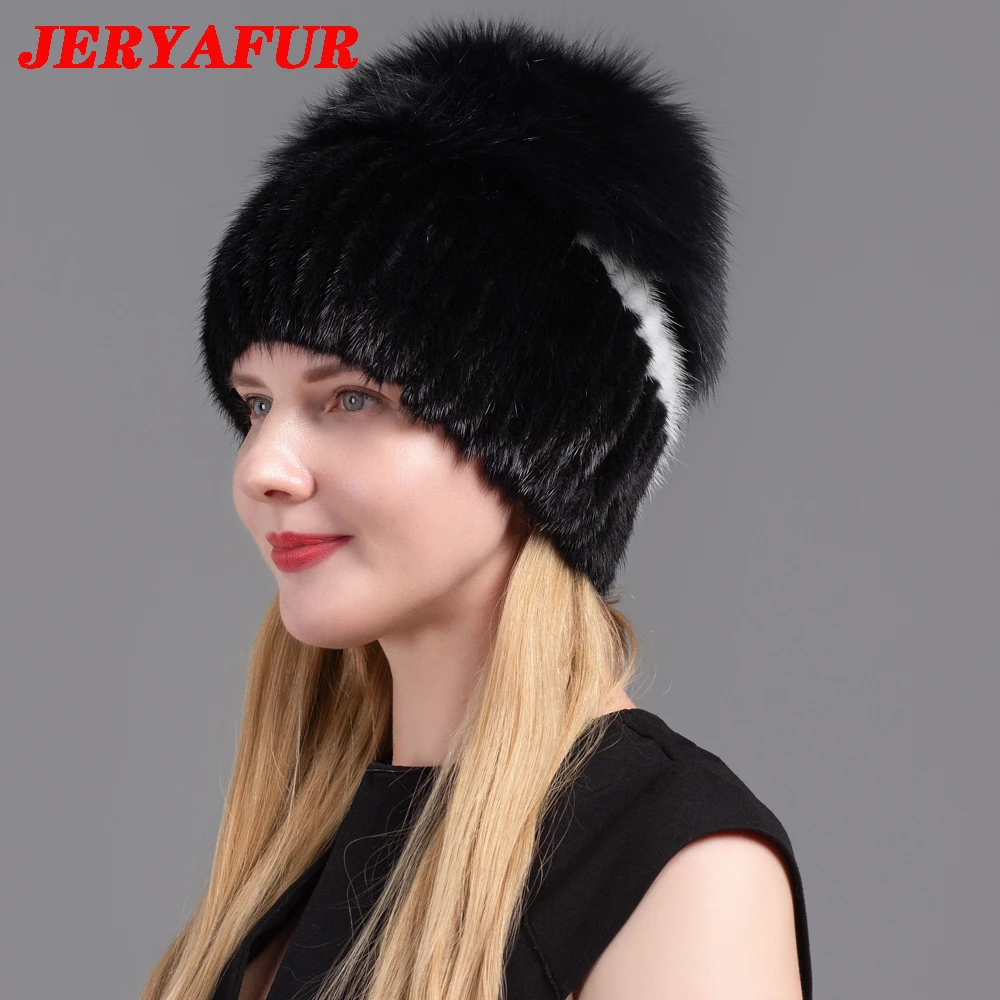 

Шапка JERYAFUR женская из меха норки, модная зимняя шапка из натурального меха лисы, вертикальная