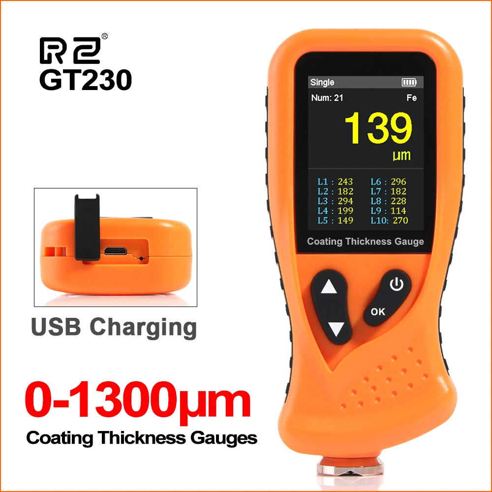 

RZ Thickness Gauges Paint Coating Thickness Gauge Car Film Digital Thickness Gauge Tester 0-1300 Rechargeable Thickness Gauge