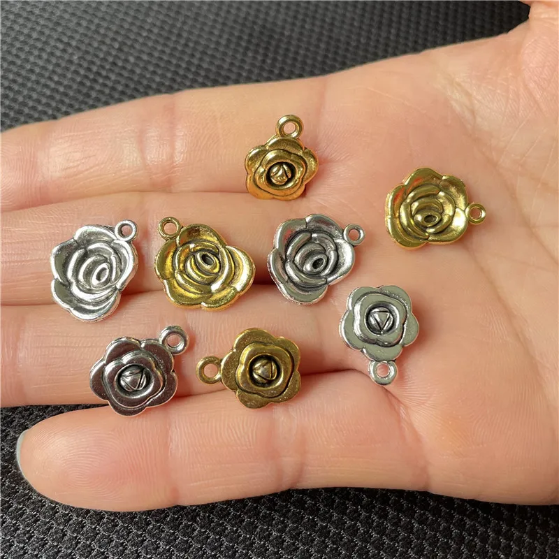 JunKang 15pcs personalized rose pendant, DIY handmade necklace, bracelet connection piece, wholesale fashion jewelry