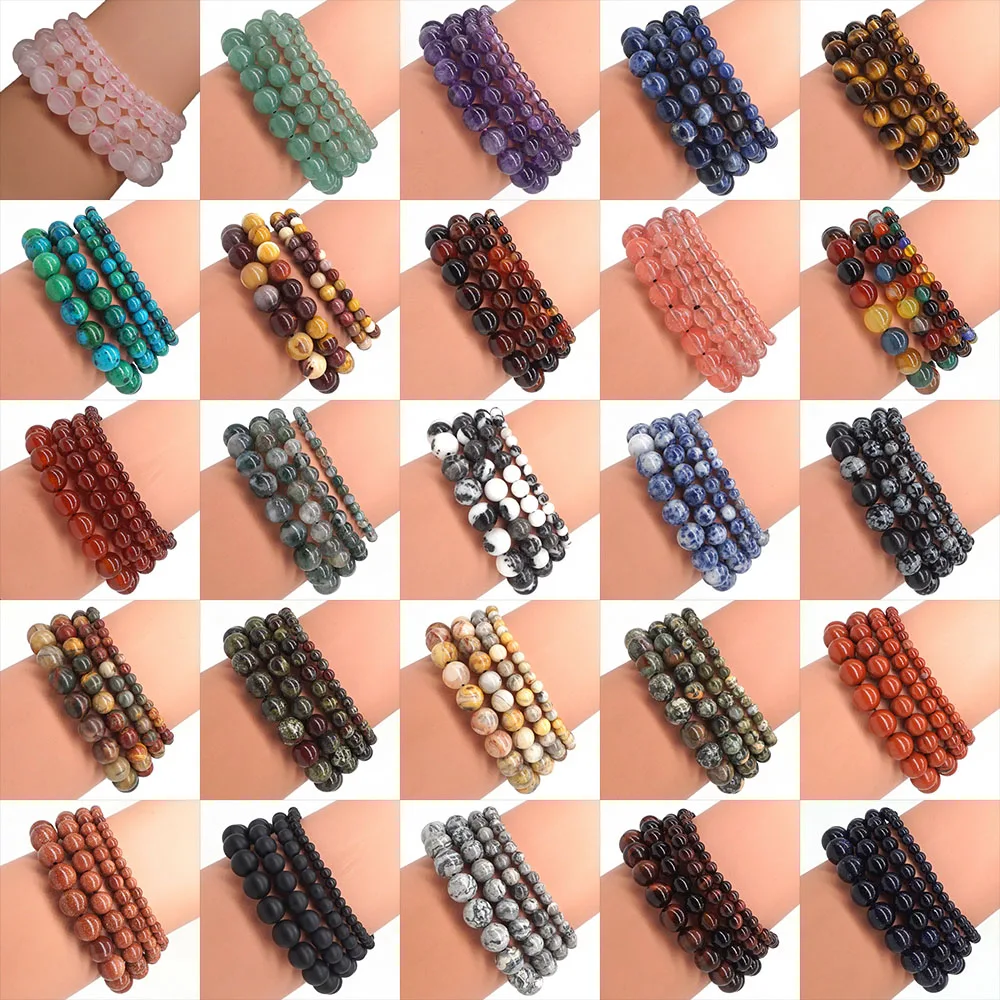 Men Women Fashion Handmade Stretch Bracelet Natural Gemstone Reiki Healing Crystal Round Beads Jewelry Gift 4mm 6mm 8mm 10mm