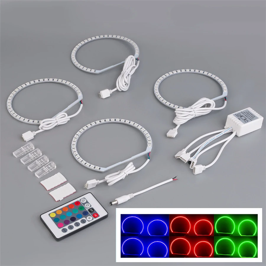 

131mm 4 unit in 1 Multi-color RGB LED Angel Eyes Ring Eye DRL Lights with Remote Control for BMW E38 E39 E46 3 5 7 Series