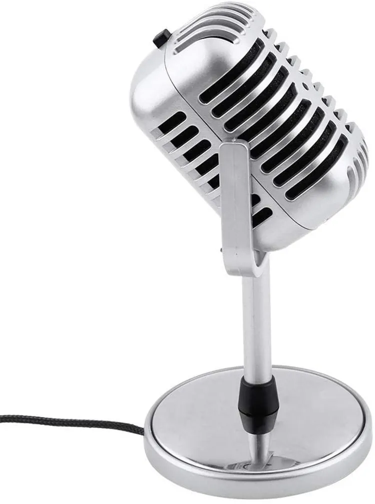 Micrófono retro, micrófono estéreo dinámico de estilo retro clásico con cable de audio de 3,5 mm para PC portátil