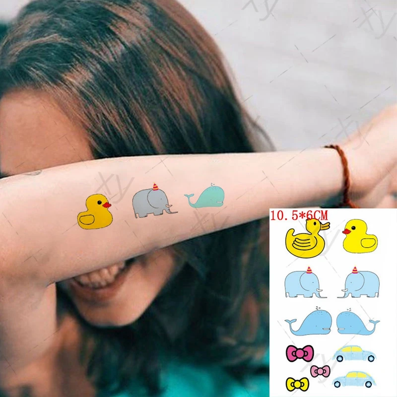 Tatouage autocollant temporaire imperméable, dessin animé canard jaune, nœud de voiture sur le poignet, Flash, faux tatouage pour femmes, hommes et enfants