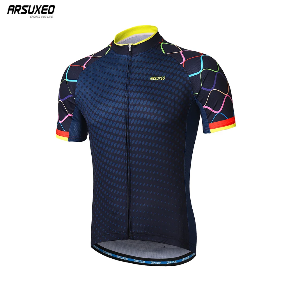 ARSUXEO Men's Short Sleeves Cycling Jersey Quick Dry MTB Jersey Mountain Bicycle Shirts Road Bike Clothing Reflective Zipper Z84