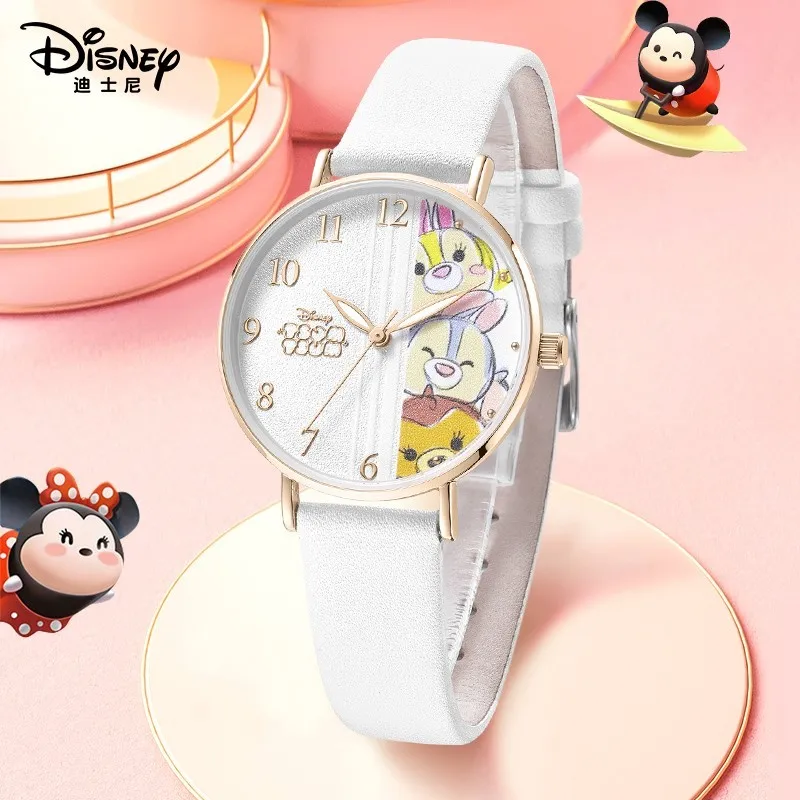 Disney Original Women Casual Quartz Wristwatch TsumTsum Cartoon Graffiti Dial Lovely Girl Youth Teenager Student Kid Party Clock