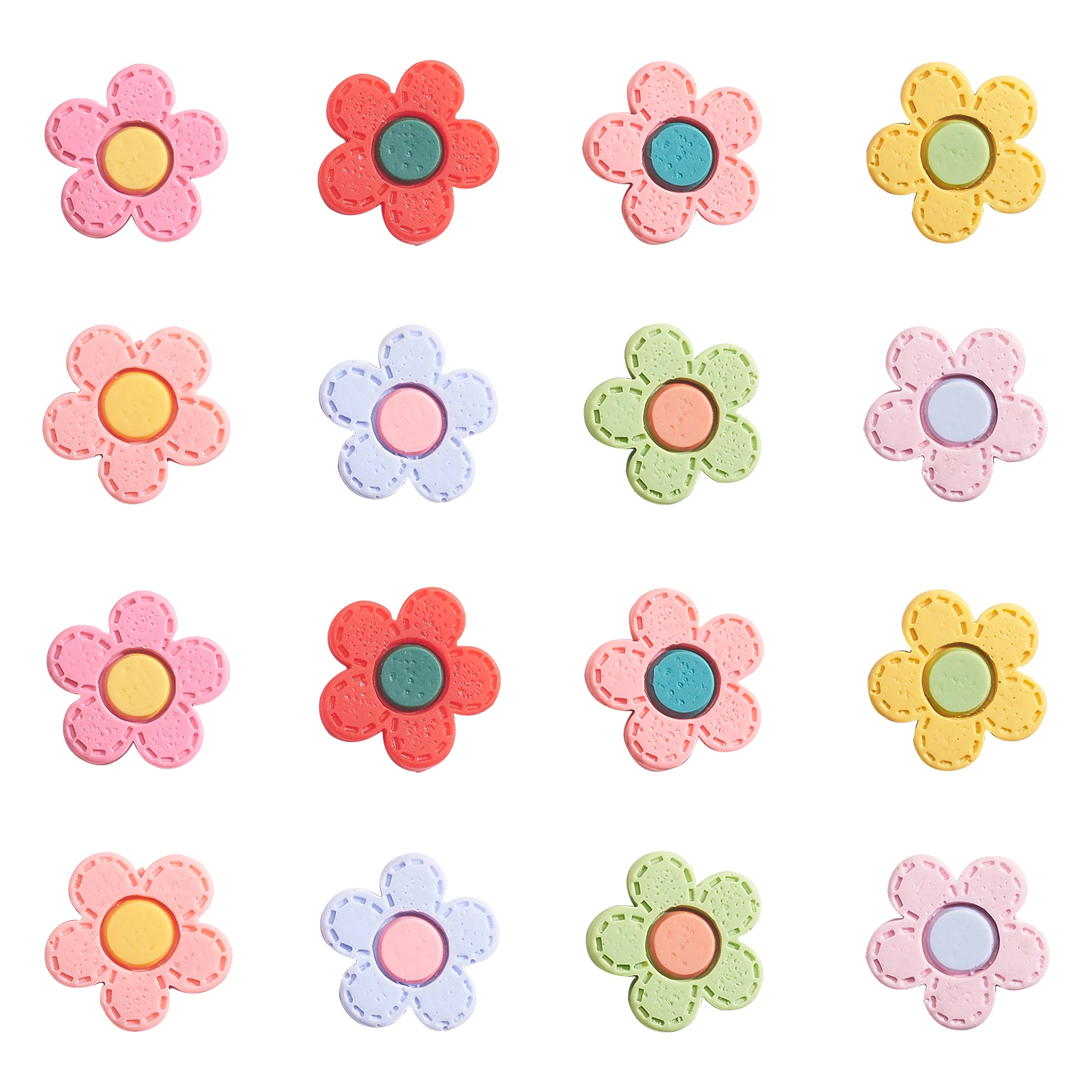 40Pcs Flower Slime Charms 18mm Resin Flatback Cabochons for Mobile Hair Clip Decoration Jewelry Making Accessories