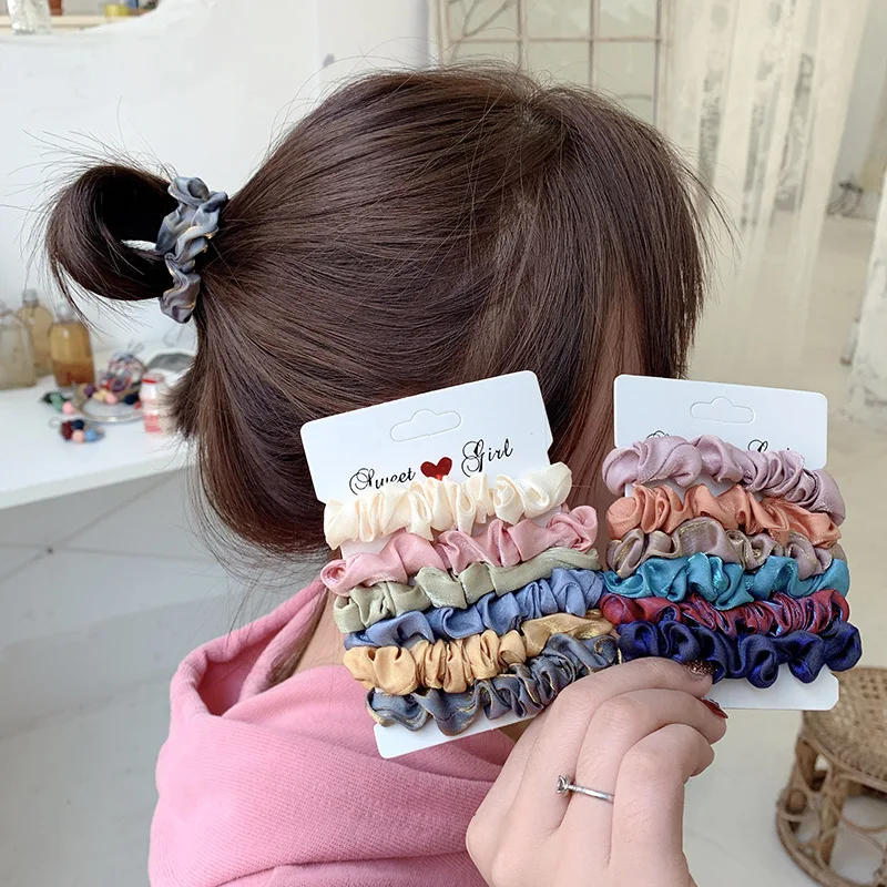 5/6/Pcs Silk Scrunchies Print Leopard Scrunchie Set Elastic Hair Bands Solid Color Fashion Headwear Women Hair Accessories Gift