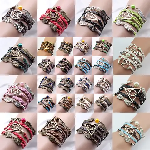 해리 포터 Deathly Hallows 팔찌 퀴디치 스니치 윙 Hedwig 죽음 삼각형 팔찌 장난감 마술 학교 선물 팔찌