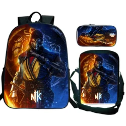 Conjunto de 3 piezas de dibujos animados Mortal Kombat, Mochila para estudiantes, mochilas escolares para niños, mochilas para adolescentes